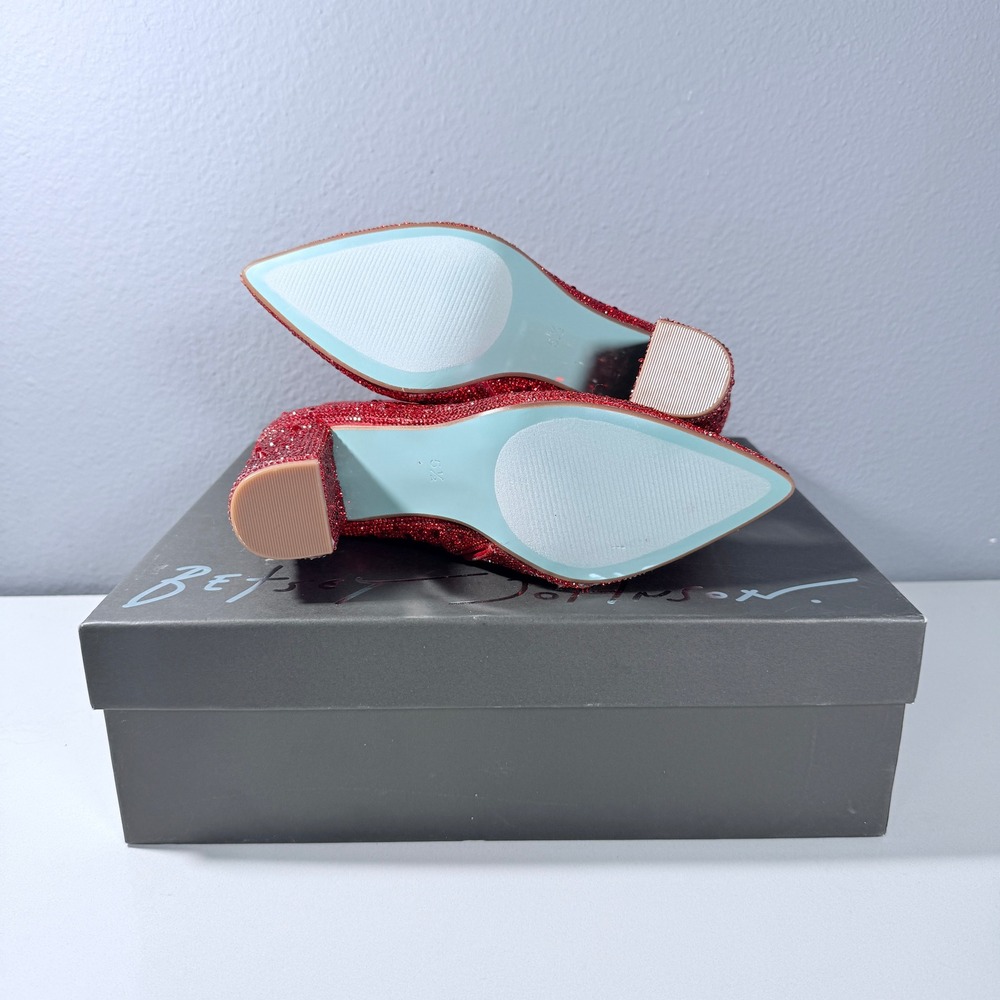 Betsey Johnson SB-Cady Red Rhinestone Glass Stone Block Heel Ankle Boots 5.5M - Picture 6 of 12